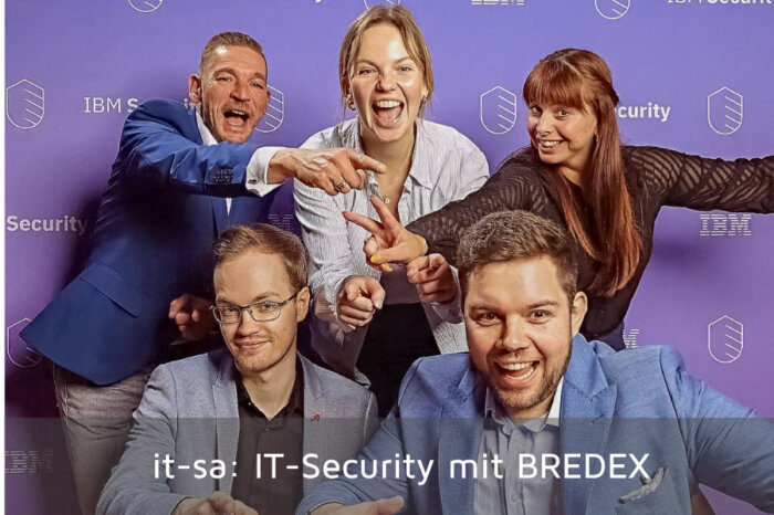 Ron Kneffel, Janine Richter, Julian Stumpe, Alexander Utermöhlen und Sophie Powierski aus dem Team Datenschutz/Informationssicherheit der BREDEX