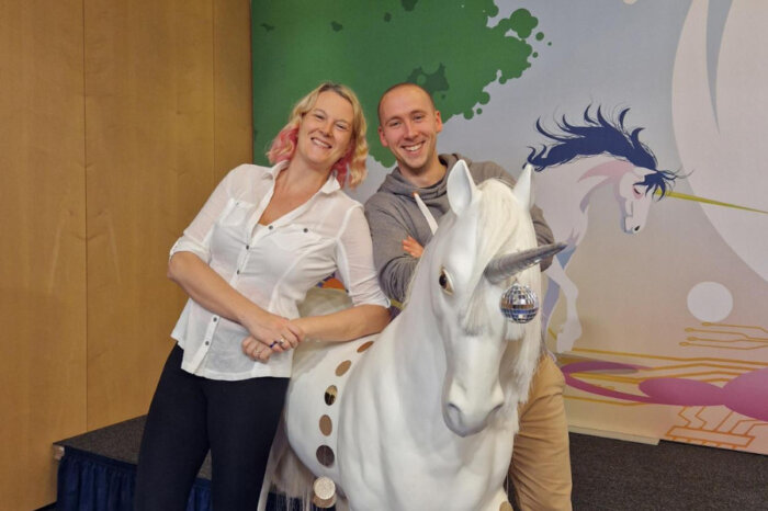 Alex Schladebeck und Tim Winselmann von BREDEX bei den Agile Testing Days